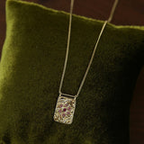 Vintage Floral Relief Geometric Cubic Zirconia Pendant Necklace