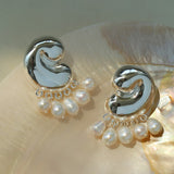 Ocean Style Spiral Shell Freshwater Pearl Tassel Earrings