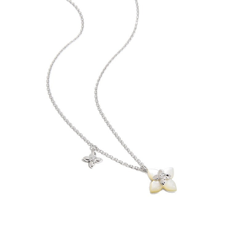 French Vintage Four-Leaf Natural Stone Necklace