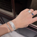 Embossed Feather Wide Open Bracelet