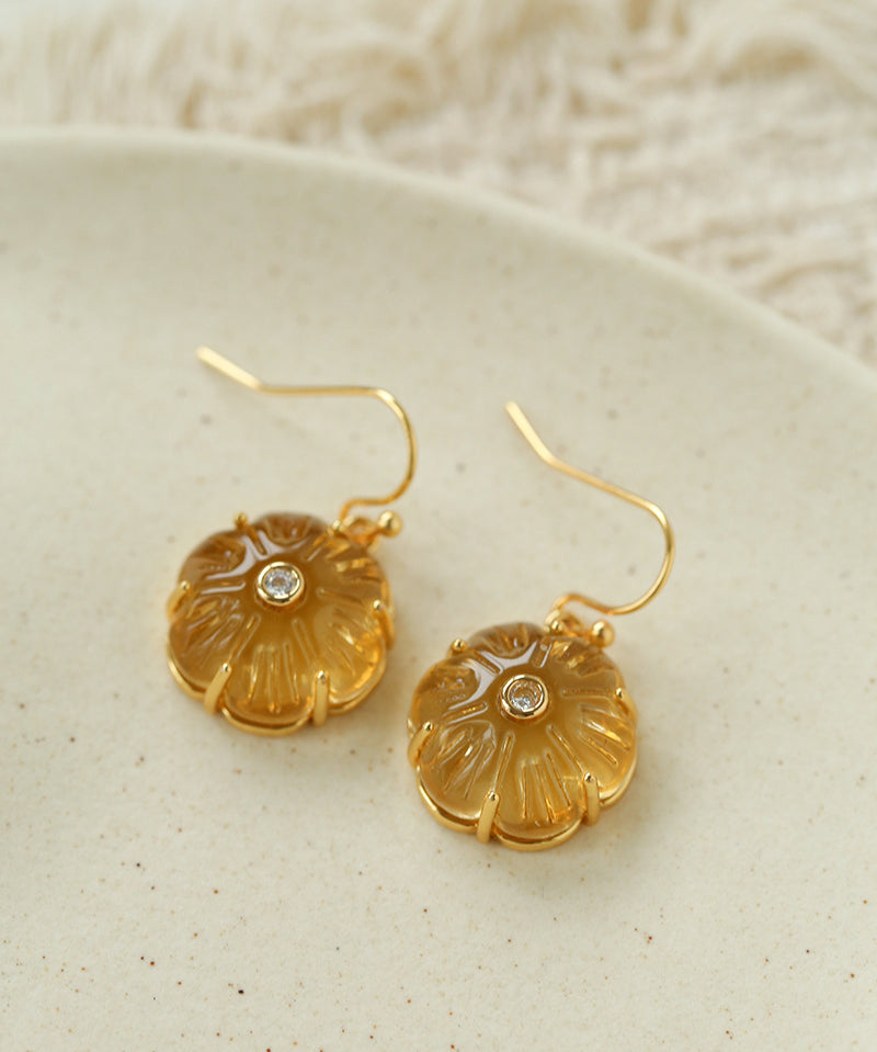 Hand-Carved Glass Flower Drop Earrings