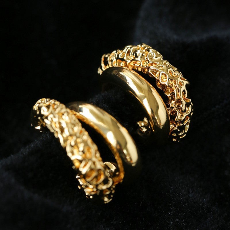 Designer Premium Dual Band Lava Textured Hoop Earrings