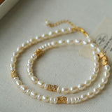 Lava Gold Bead & Pearl Necklace