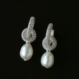 Natural Freshwater Pearl and Cubic Zirconia Interlocking Hoop Earrings