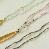Hand‑Strung Micro‑Bead Hammered Bar Pendant Long Necklace