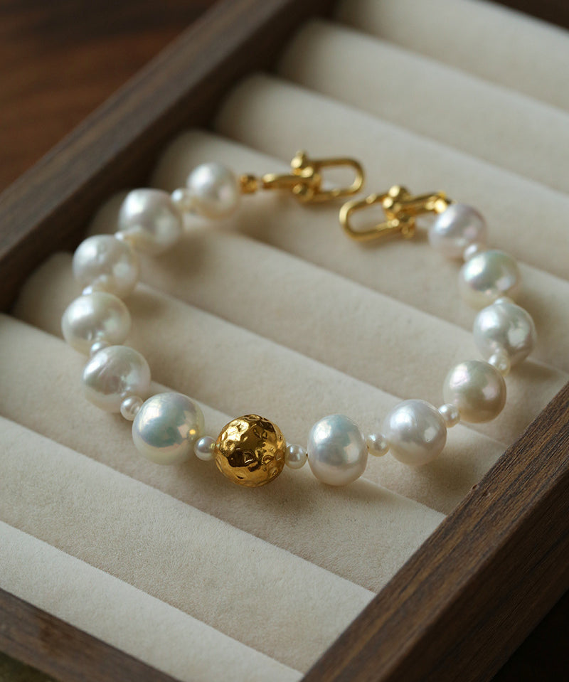 Luxury Elegance Natural Freshwater Pearl Spacer Bead Bracelet