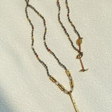 Hand‑Strung Micro‑Bead Hammered Slender Bar Pendant Necklace