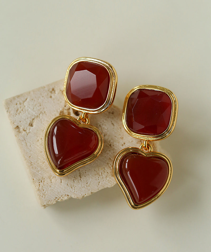 French Vintage Double-Stone Geometric Drop Earrings