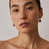 Oval Natural Red Agate And White Agate C-Shaped Earrings