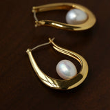 Natural Freshwater Pearl U-Shaped Hoop Earrings