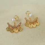 Detachable Freshwater Pearl Hammered Coin Ear Jacket Earrings