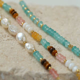 Colorful Natural Stone  Pearl Stacked Beads Bracelet