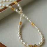 Lava Gold Bead & Pearl Necklace