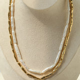 Double-Layer Baroque Stick Pearl Hammered Gold Necklace