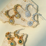 Vintage Lava Texture Cubic Zirconia Teardrop Drop Earrings