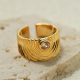 Vintage Concentric Ripple Cubic Zirconia Wide Open Ring
