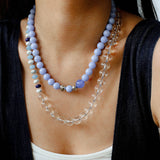 Blue Agate & White Crystal Beaded Necklace