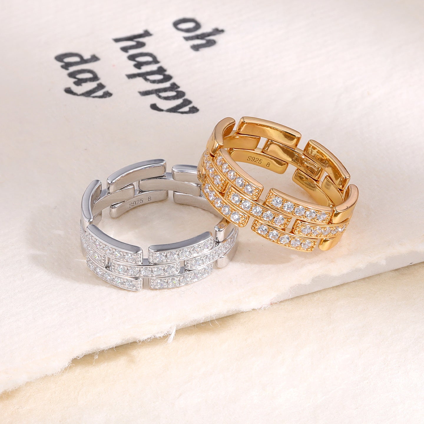 Half Pavé Tank Link Statement Ring - side view | Floysun