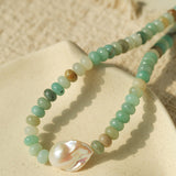 Single Baroque & Abacus Bead Natural Stone Necklace