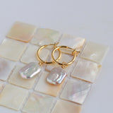 Square Baroque Pearl Drop Hoop Earrings
