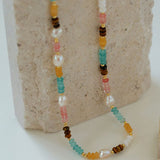 Colorful Natural Stone Pearl Stacked Beads Necklace