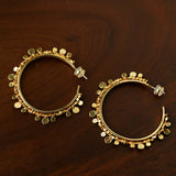 Vintage Gold Disc Fringe Statement Hoop Earrings