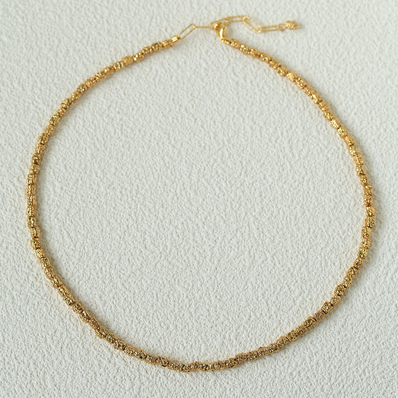 Dual-Style Lava Grain Gold Collarbone Necklace (Pearl Mix + Solid Lava Chain)