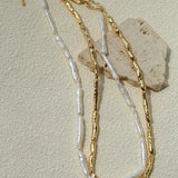 Double-Layer Baroque Stick Pearl Hammered Gold Necklace