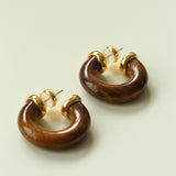 Natural Tiger’s Eye & Red Stone Hoop Earrings