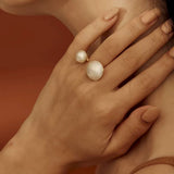 Natural White Mother-of-Pearl Double Circle Open Ring