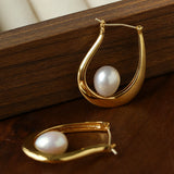 Natural Freshwater Pearl U-Shaped Hoop Earrings