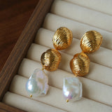 Vintage Shell Pearl Earrings | Baroque Drop Earrings
