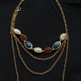 Vintage Art‑Style Acrylic & Faux Pearl Inlay Multi‑Layer Waist Chain