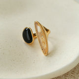 Art Design Rutilated Quartz Black Onyx Open Adjustable Ring