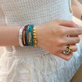 Multi-Strand Boho Woven Cord Natural Stone Coin Bracelet