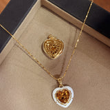 French Vintage Heart Citrine Pendant Necklace - Handcrafted 18K Gold Plated S925 Silver Choker