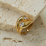 Fluid Teardrop Cubic Zirconia Open Ring