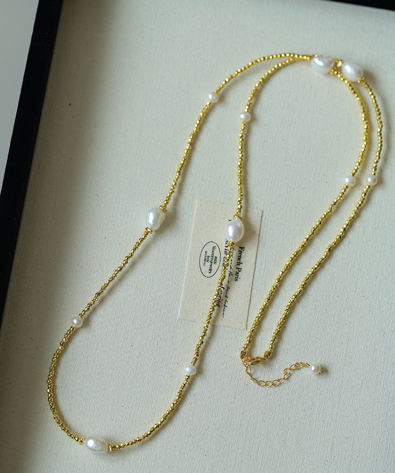 Bohemian Faceted Gold Bead Necklace – Colorful Gemstone or Pearl Style