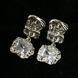 Lava Textured Square Cubic Zirconia Drop Earrings