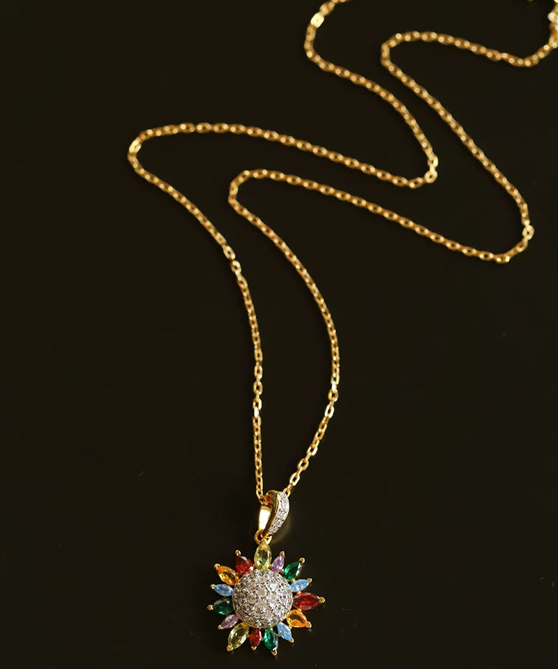 Colorful Sunflower Pendant Necklace