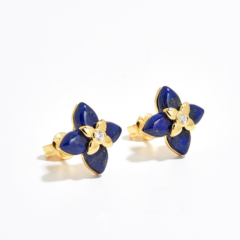 French Vintage Four-Petal Natural Stone Earrings