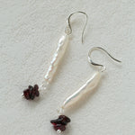 Pair of elongated freshwater pearl earrings with silver-tone fishhooks
