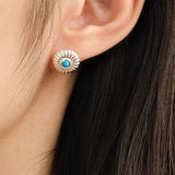 Minimalist Blue Turquoise Sterling Silver Floral Stud Earrings