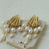 Vintage Sculptural Shell Freshwater Pearl Tassel Earrings