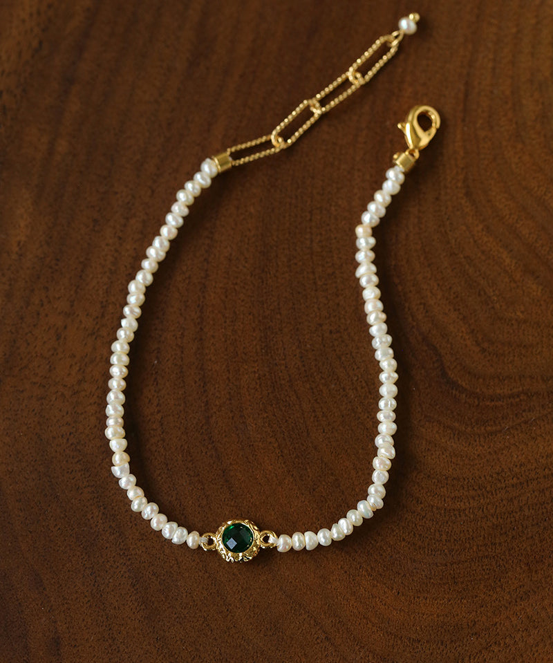 Minimal Luxury Vintage Color Zircon Rice Freshwater Pearl Stack Bracelet