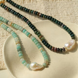 Single Baroque & Abacus Bead Natural Stone Necklace