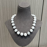 White turquoise & Black Agate Beaded Necklace