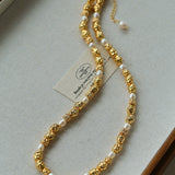 Multi-Pearl Lava Gold Bead Necklace