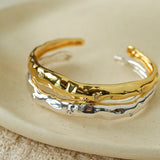 Irregular Liquid Hammered Cubic Zirconia Open Cuff Bracelet