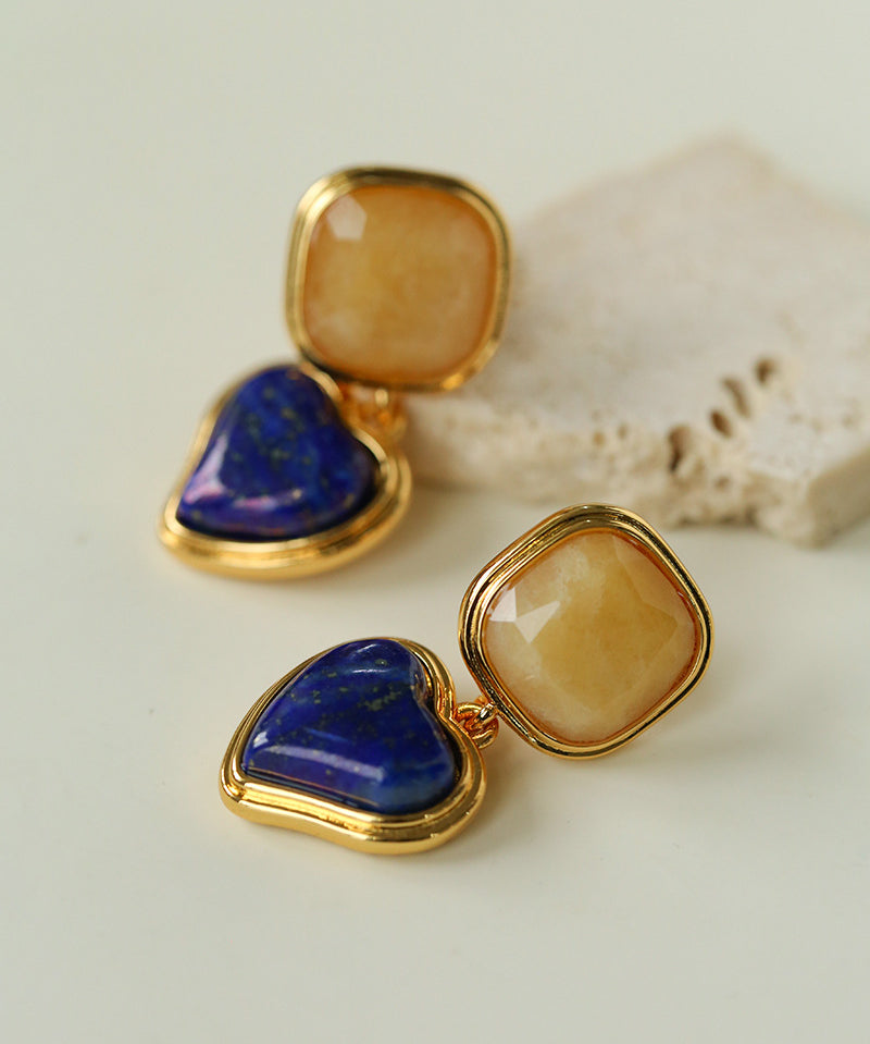 French Vintage Double-Stone Geometric Drop Earrings